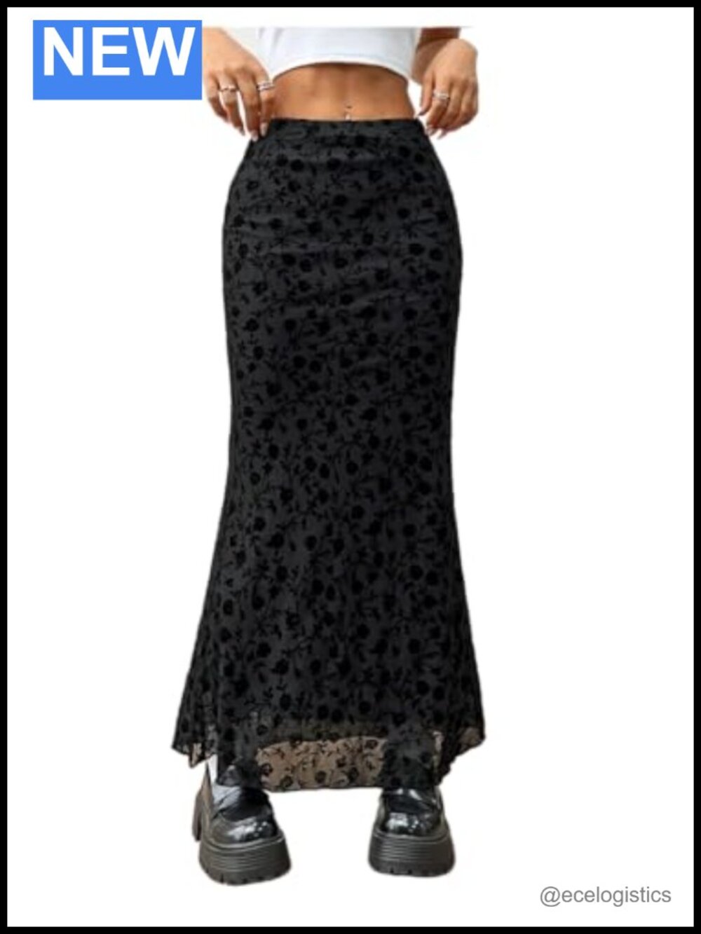 Floral Mesh Bodycon Maxi Skirt High Waist Fishtail